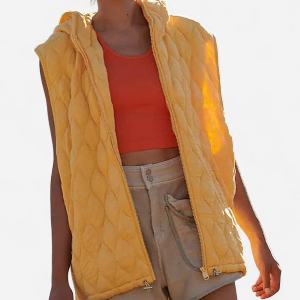 Free People FP Movement Yellow Quilted Vest Medium NWT